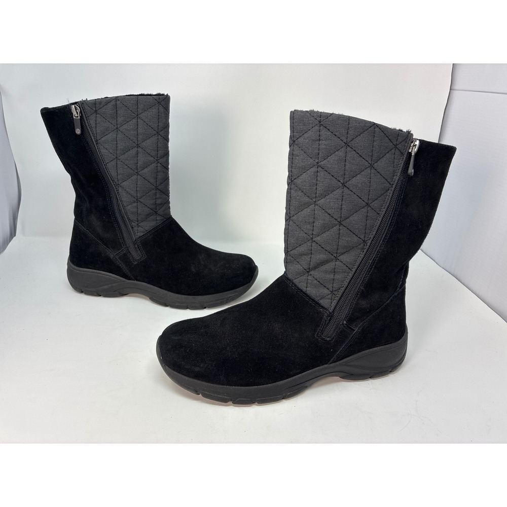 Lands End Quilted Side Zip Mid Calf Winter Boots Womens 9B 487611 Black Suede